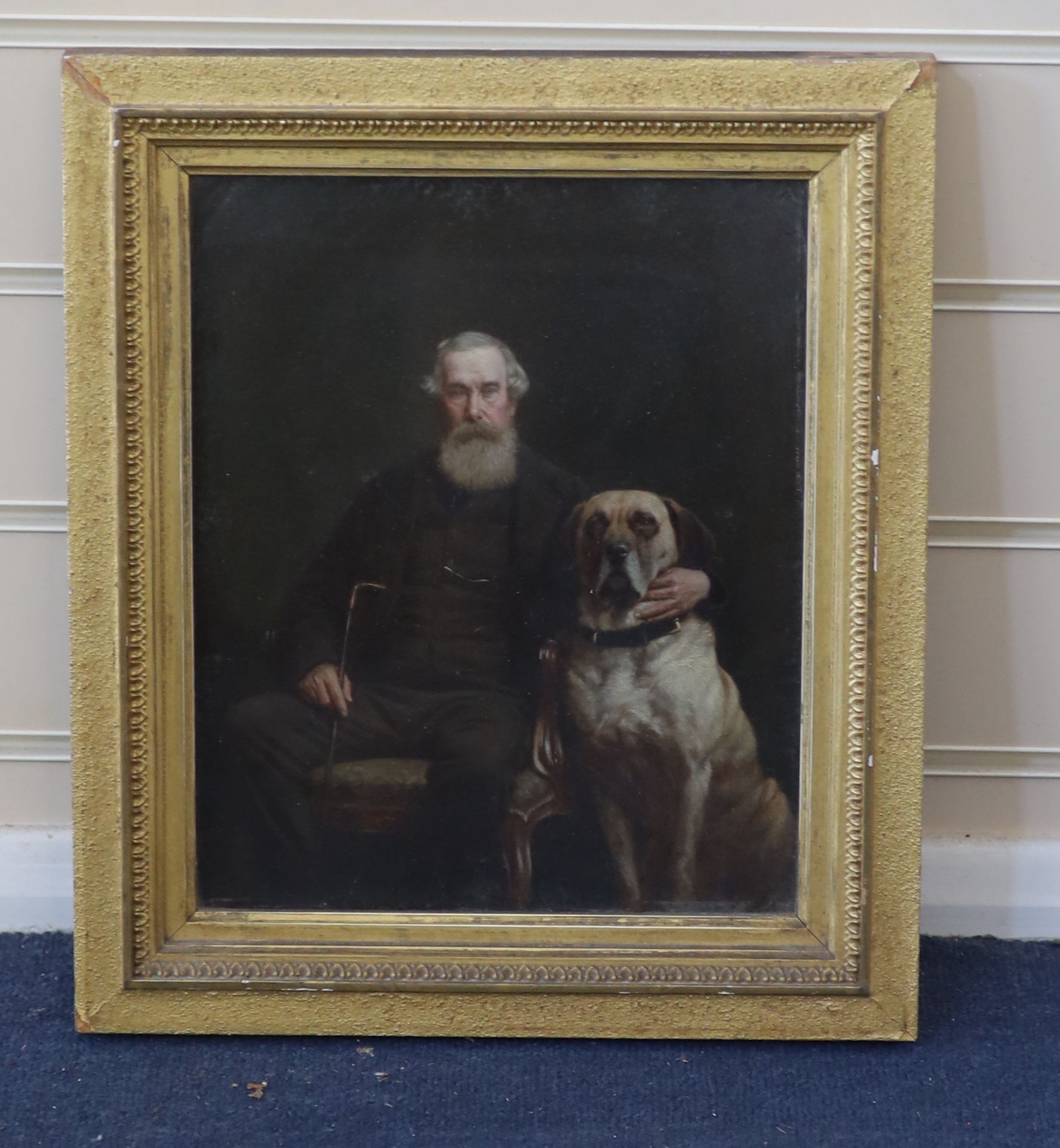Attributed to Joseph Vernet (aka Vincent) Gibson (active 1860-1890), Portrait of William John Legh, 1st Baron Newton (1828-1898), seated with his dog ‘Row’, Oil on canvas, 30 x 25cm.